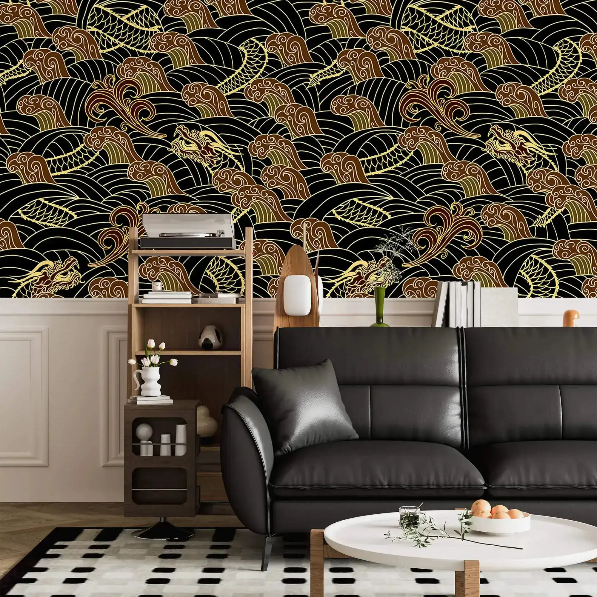 Golden Dragon Waves Wallpaper - Image 6