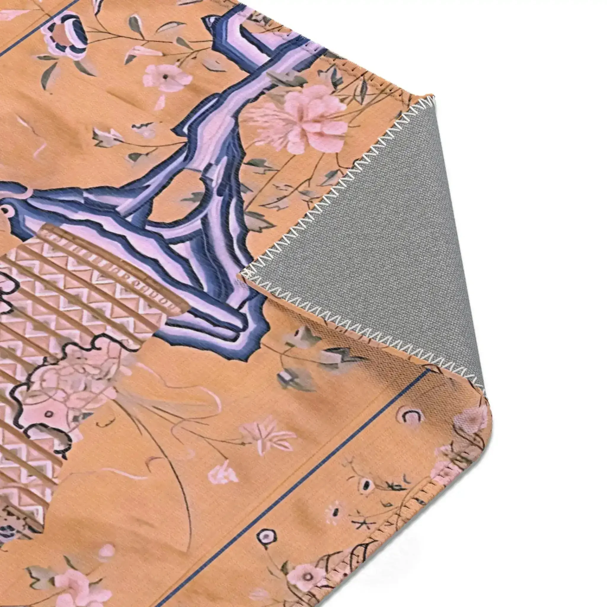 Golden Floral Vase Accent Rug with Blue Border - Image 6