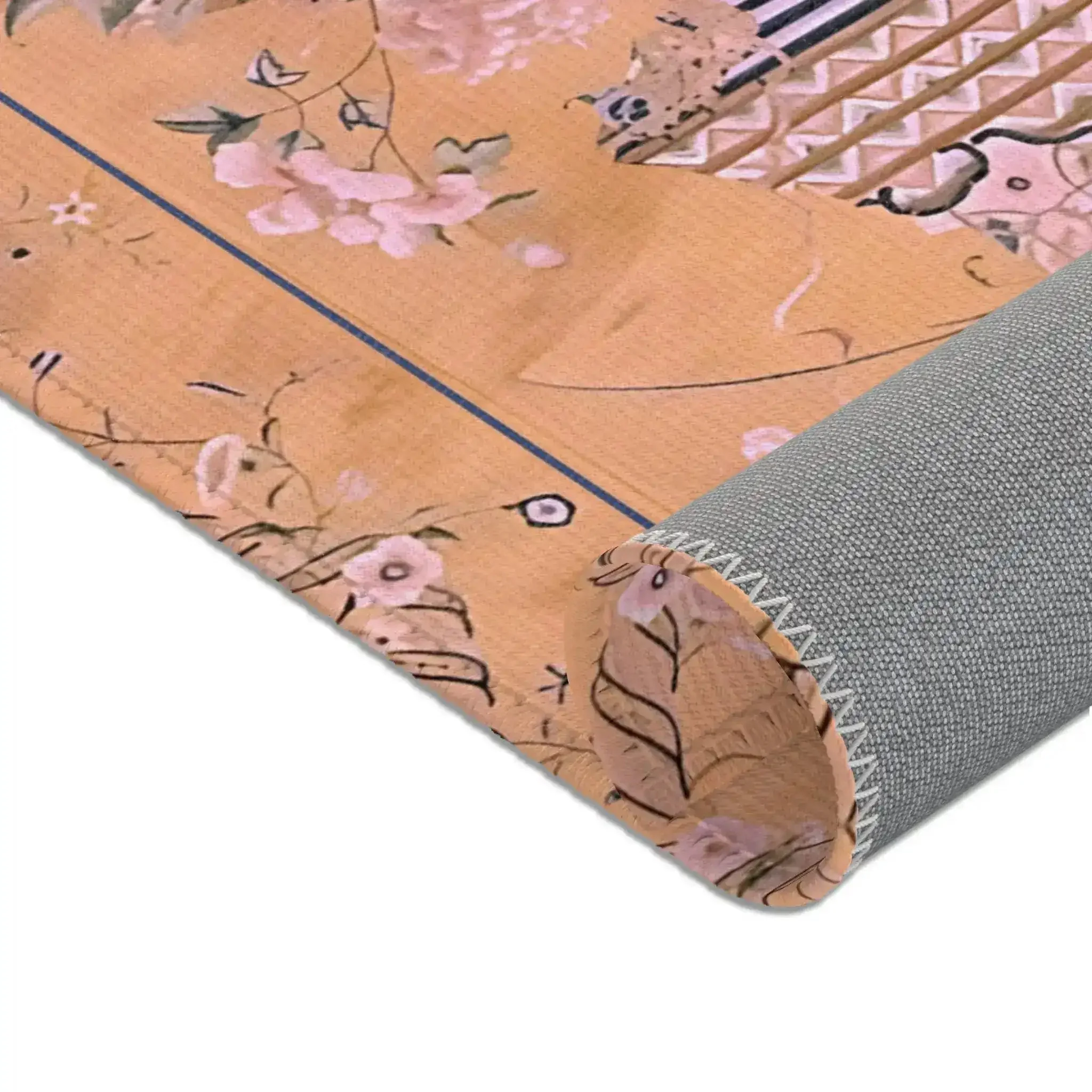 Golden Floral Vase Accent Rug with Blue Border - Image 7