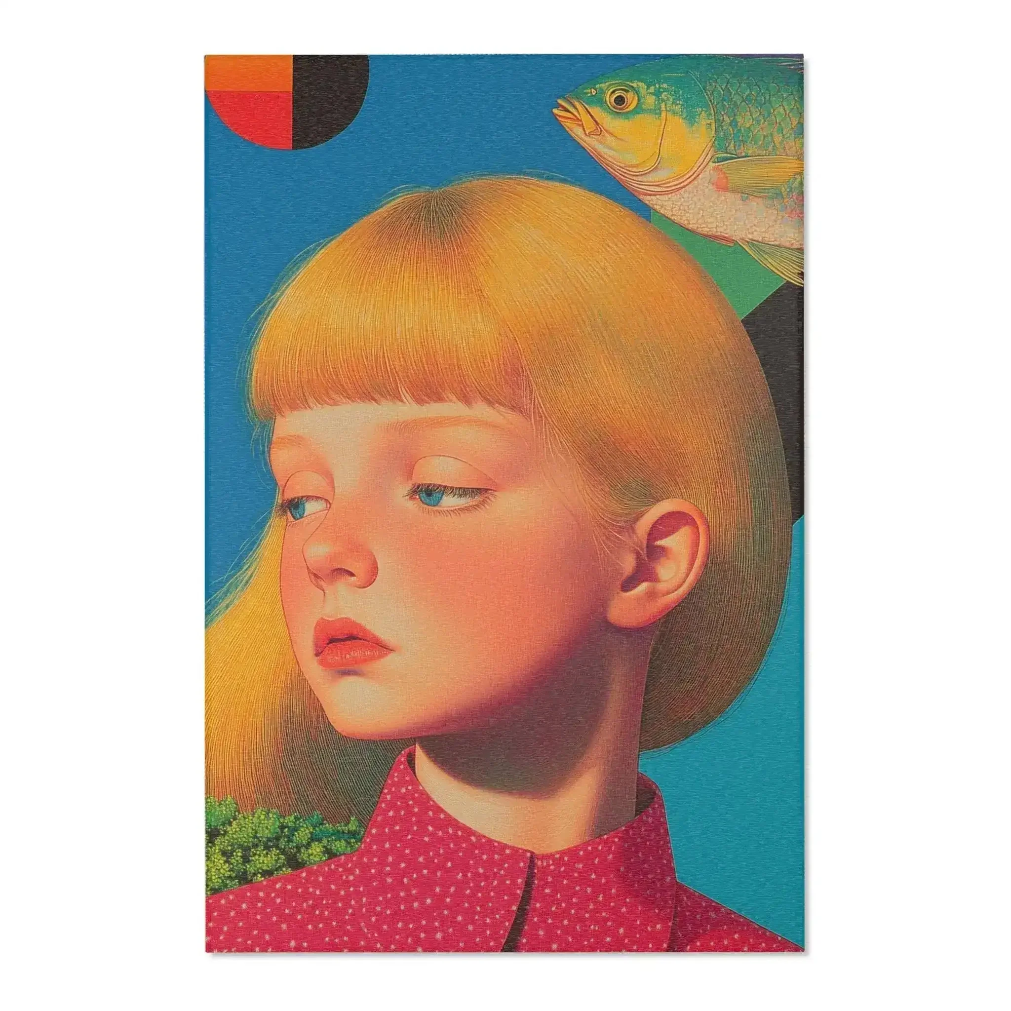 Golden Gaze Surreal Portrait with Fish & Geometric - Image 3
