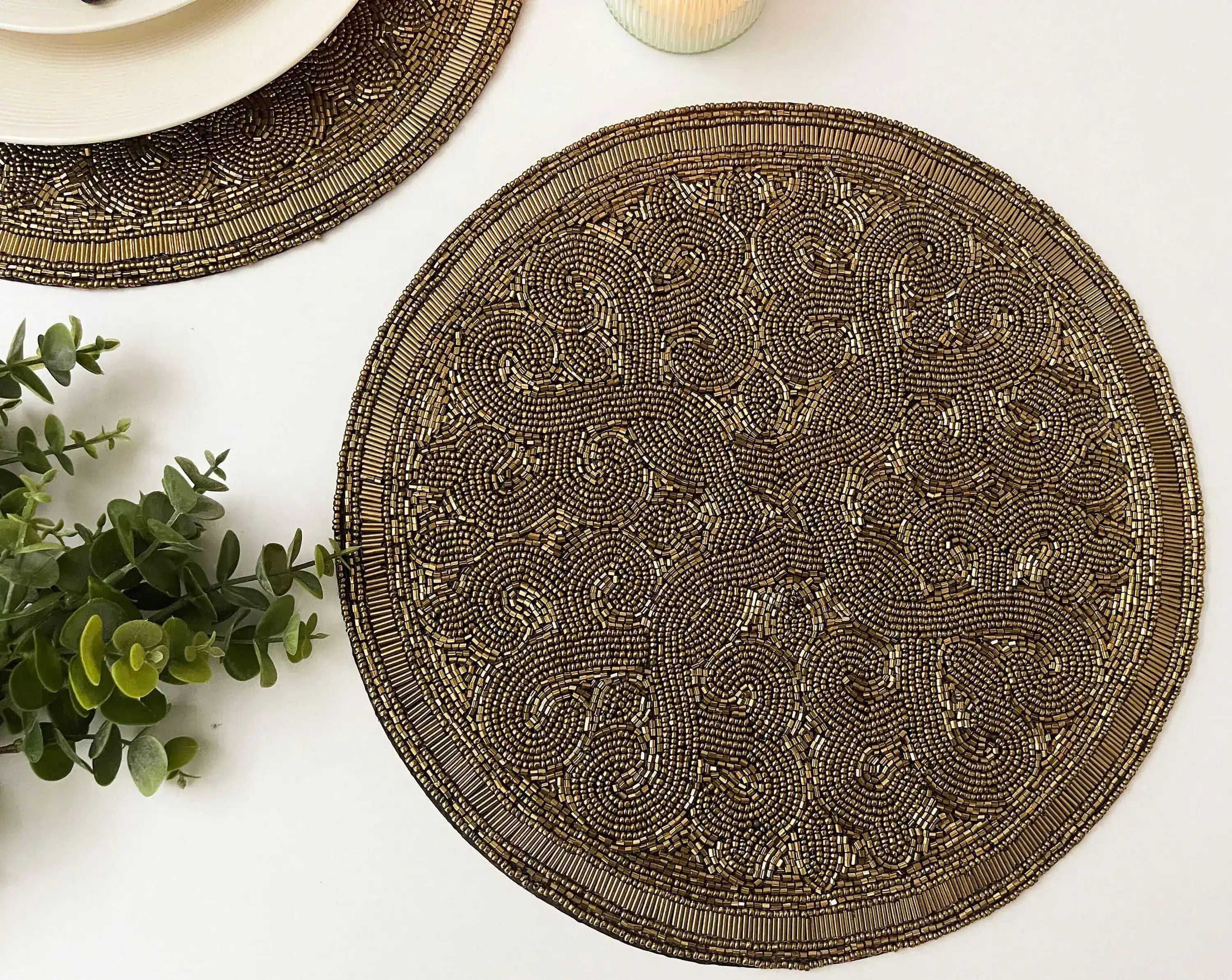 Golden Orion Round Beaded Placemat - Image 4