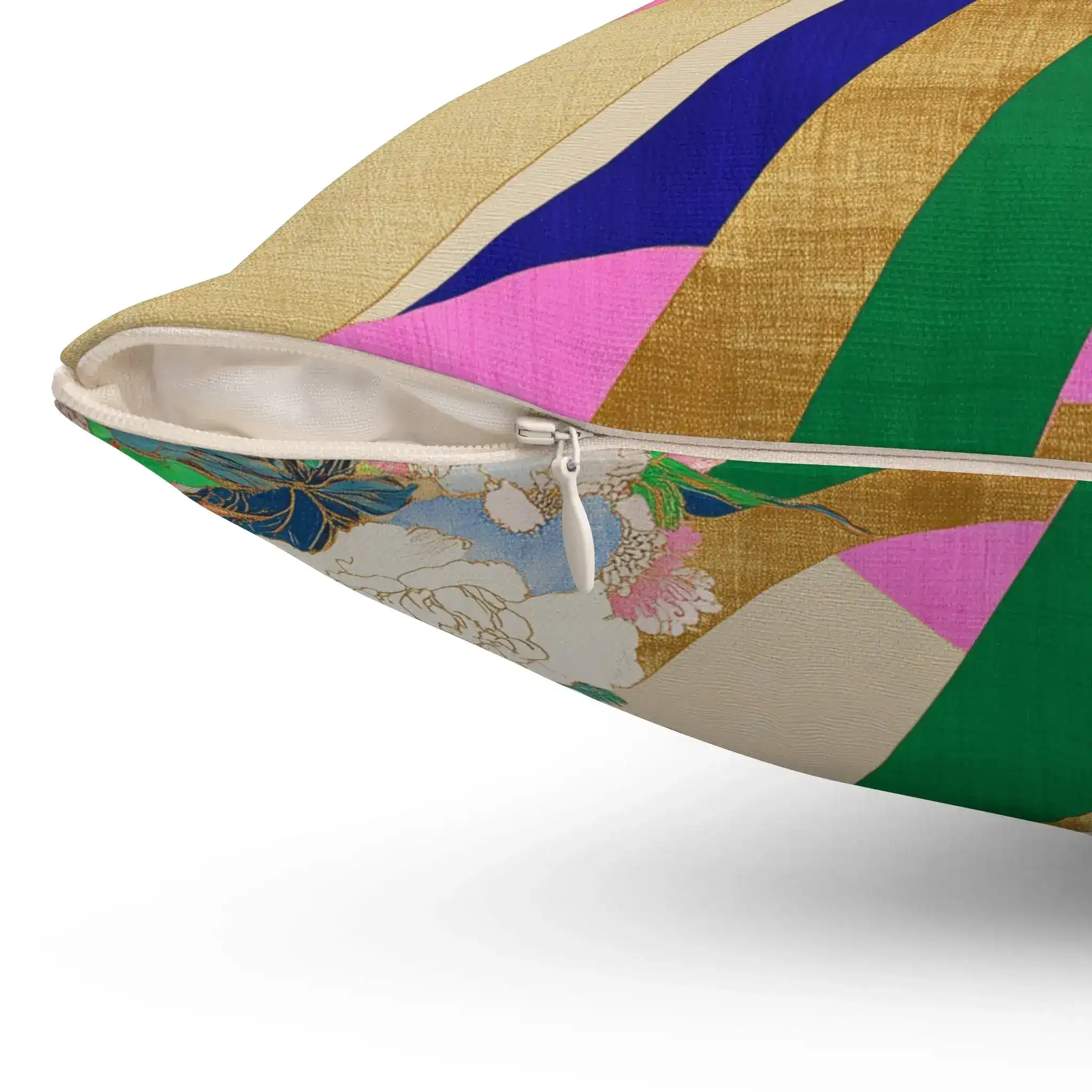 Golden Plumage & Peony Ribbons Throw Pillow - Image 3