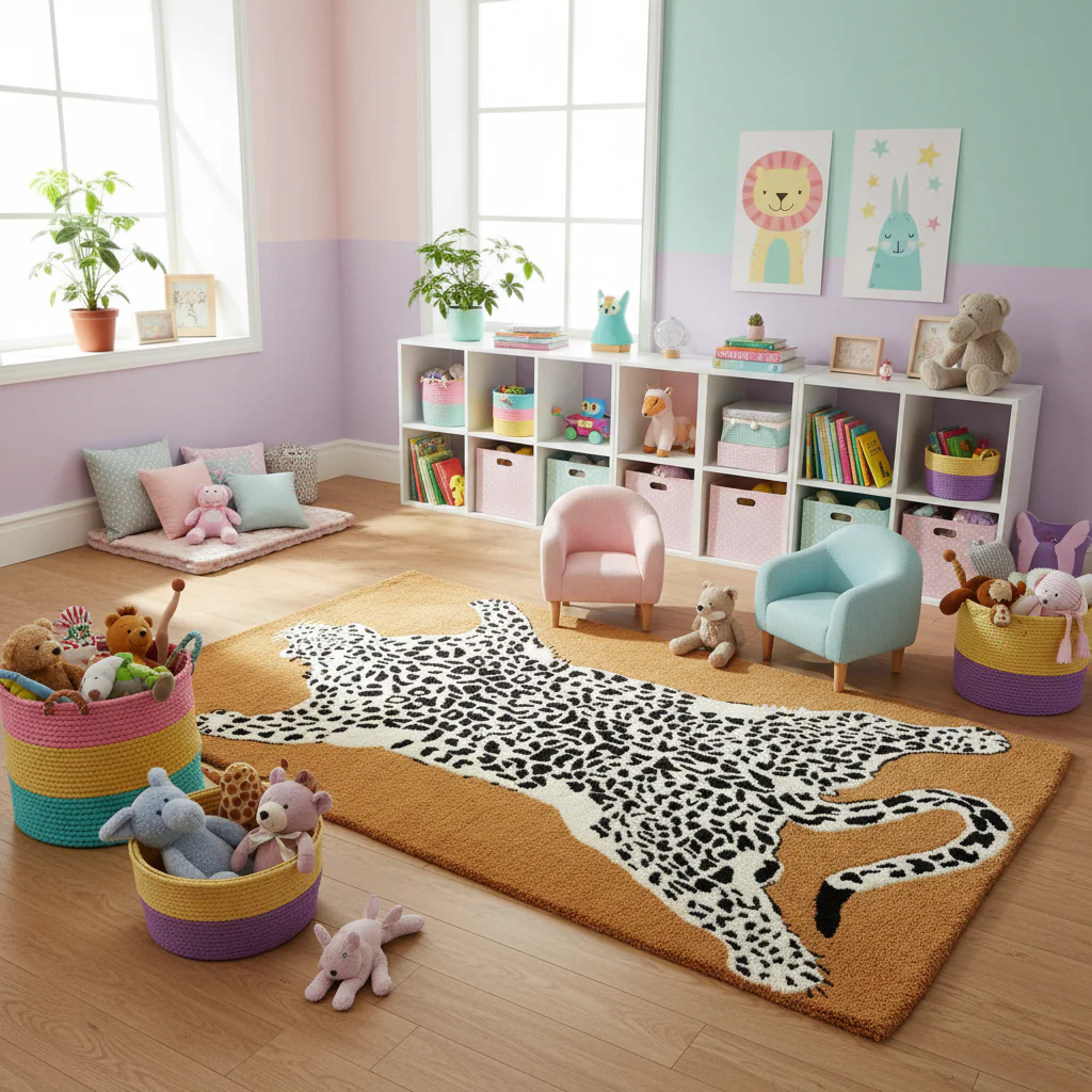 Goldy Leopard Hand Tufted Wool Rug - Image 3