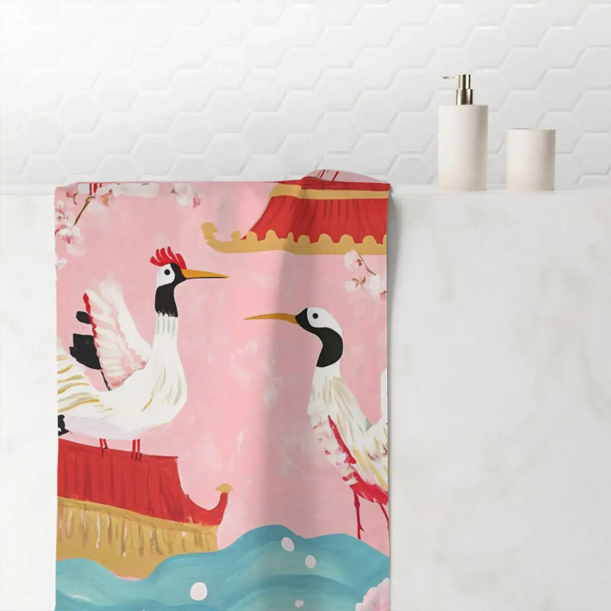 Graceful Crane and Blossom Bath Towel - Image 4