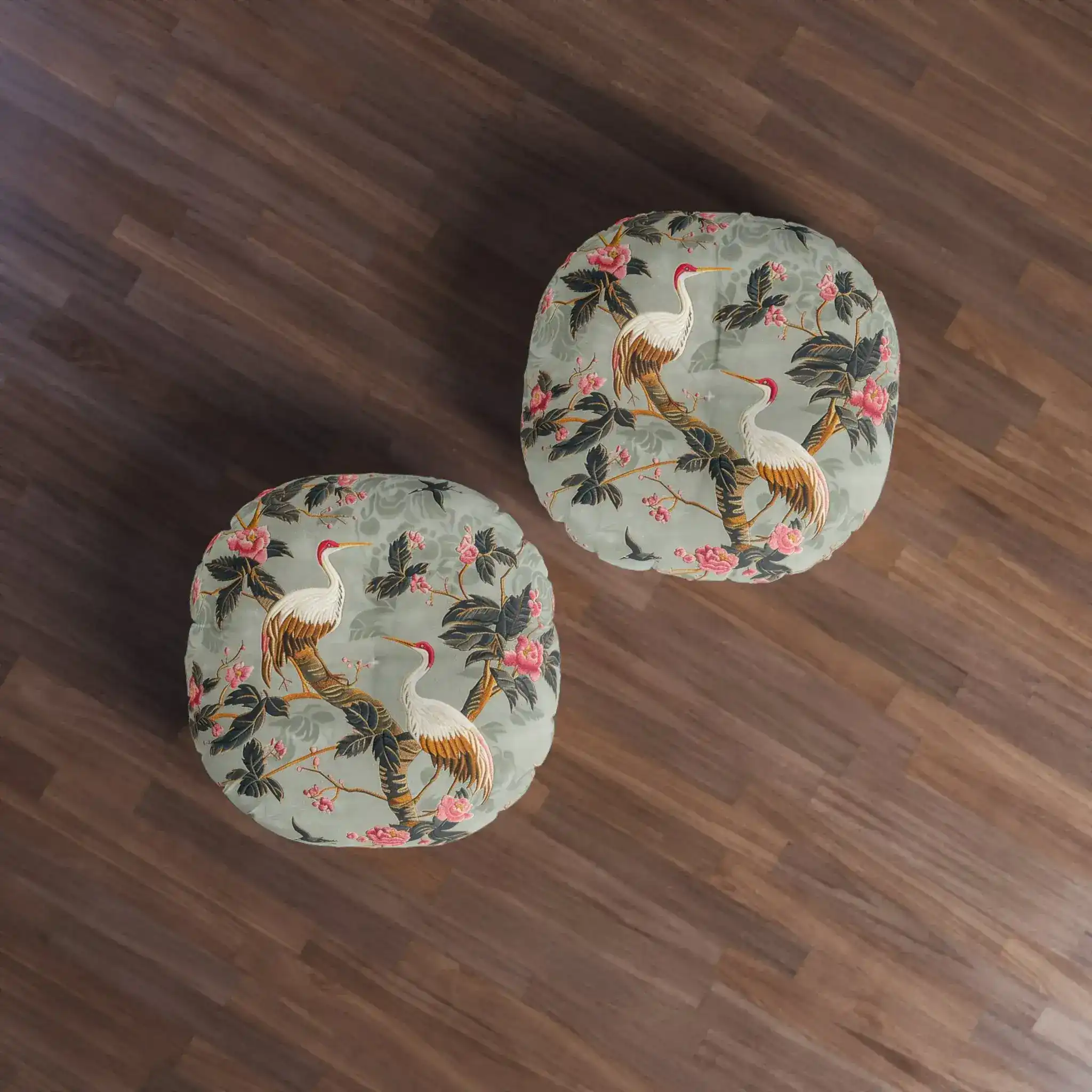 Graceful Crane and Blossom Pattern Floor Pillow - Image 4