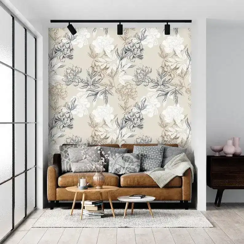 Gray and White Floral Peony Wallpaper - Image 7