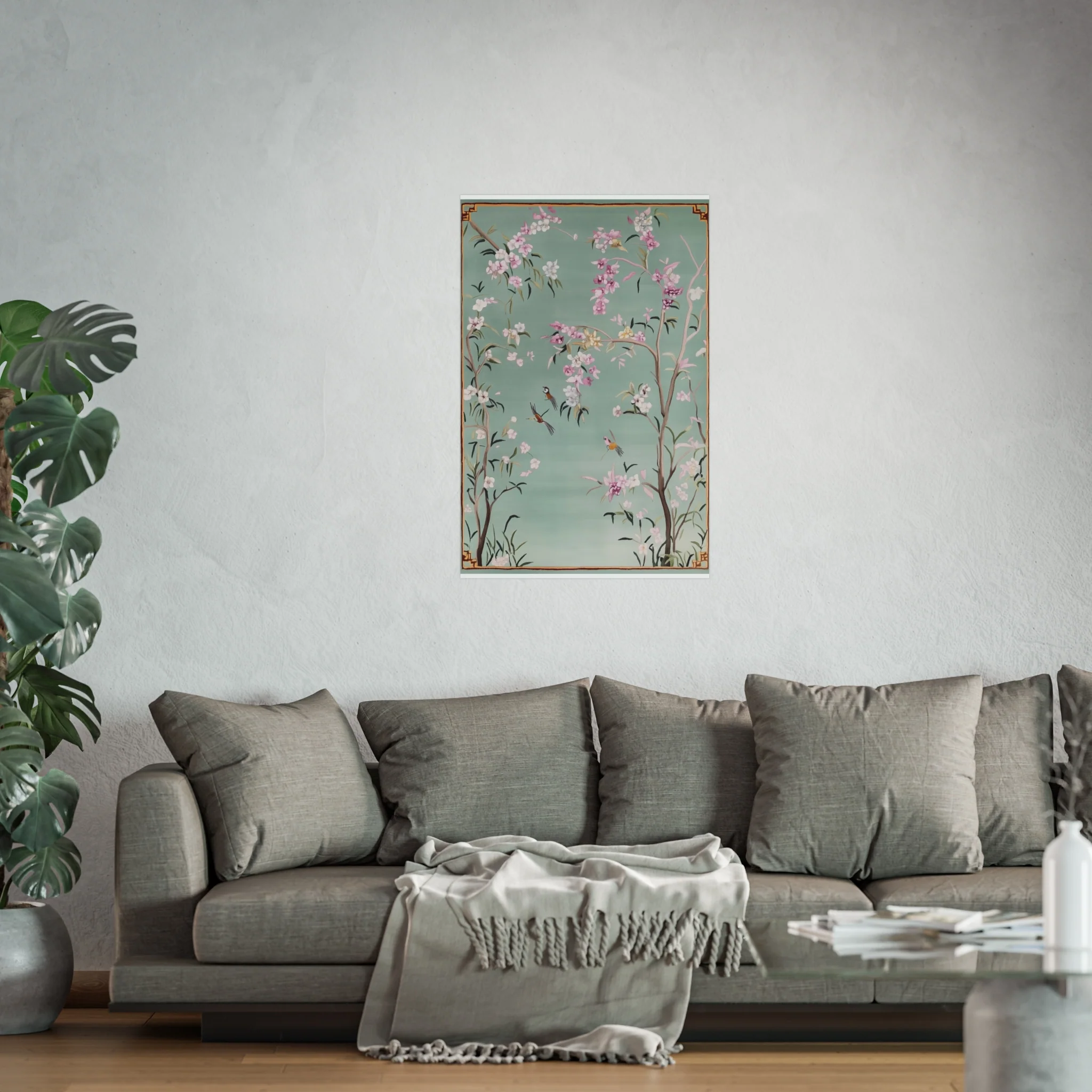 Gray Chinoiserie Birds and Cherry Blossom Fine Art Poster - Image 45