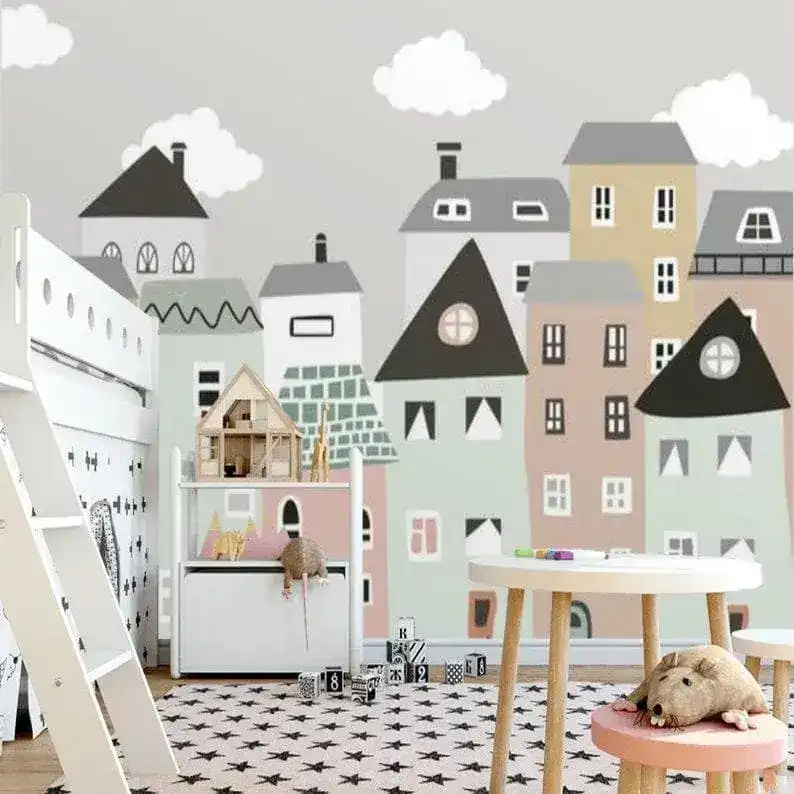 Gray City Skylines Nursery Wallpaper - Image 3