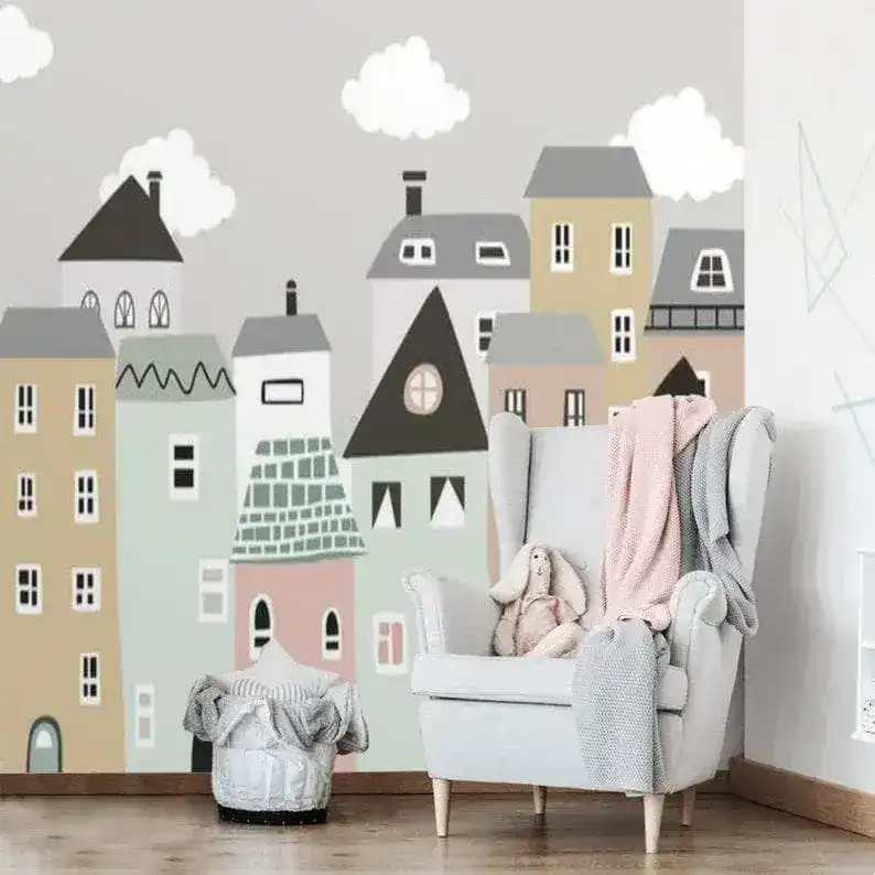 Gray City Skylines Nursery Wallpaper - Image 5
