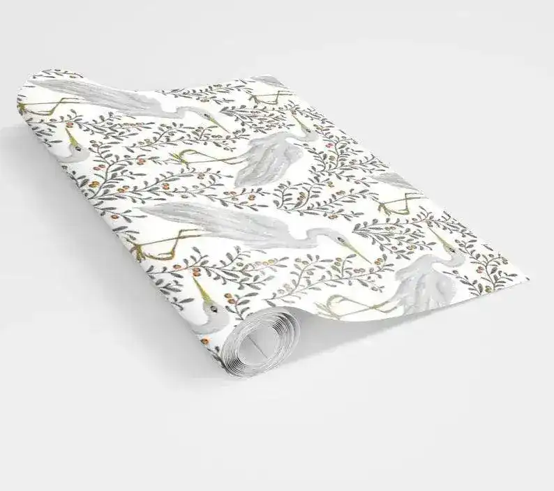 Gray Cranes Floral Wallpaper - Image 6