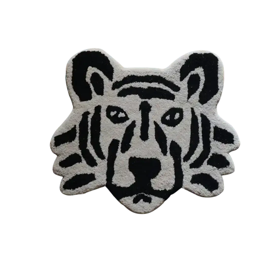 Gray Lion Face Hand Tufted Rug
