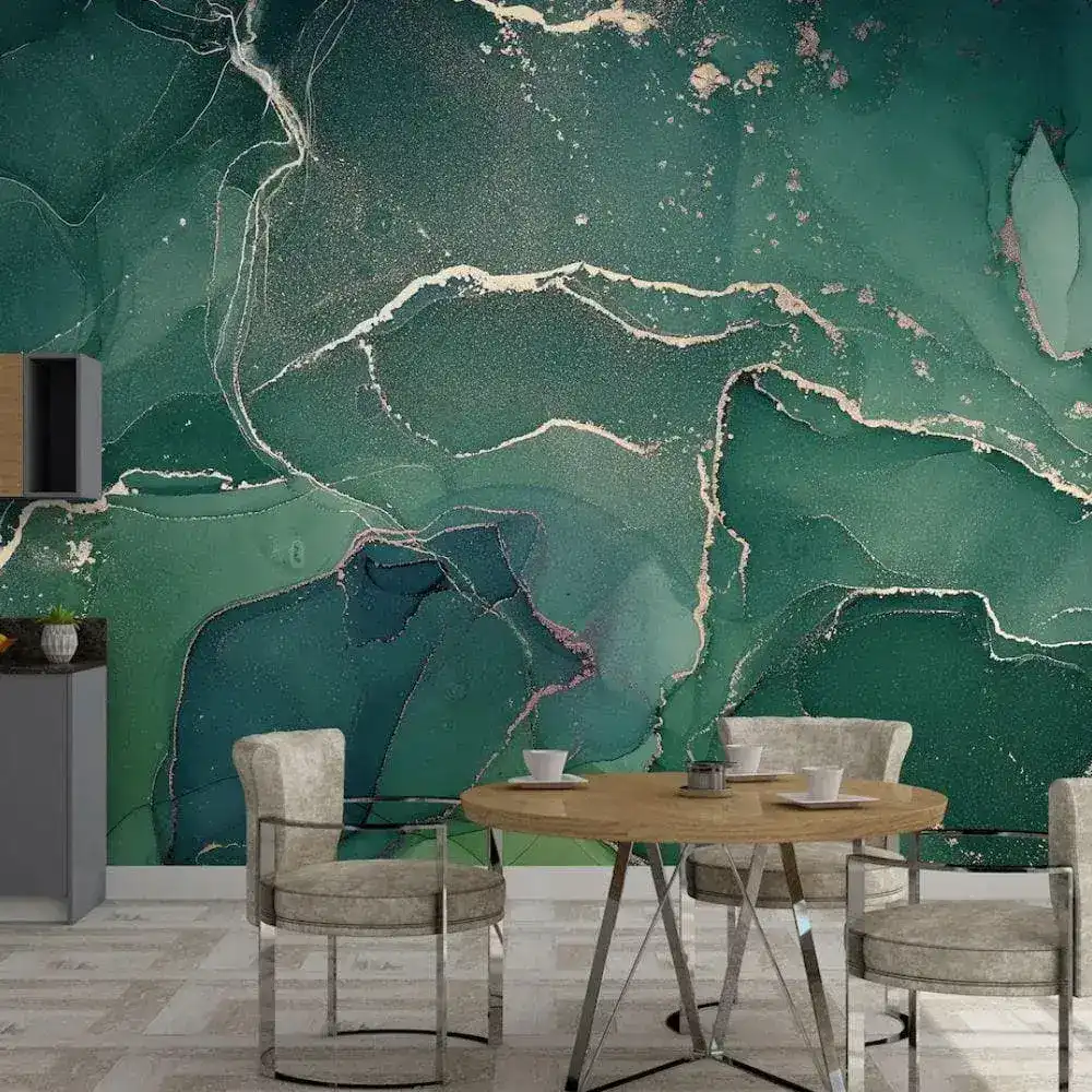 Green Abstract Marble Alcohol Ink Wall Mural - Image 3