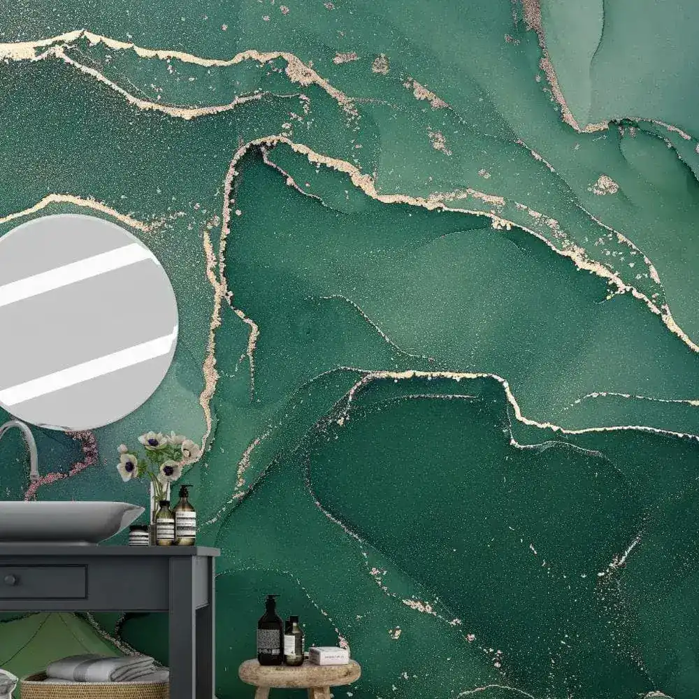 Green Abstract Marble Alcohol Ink Wall Mural - Image 4