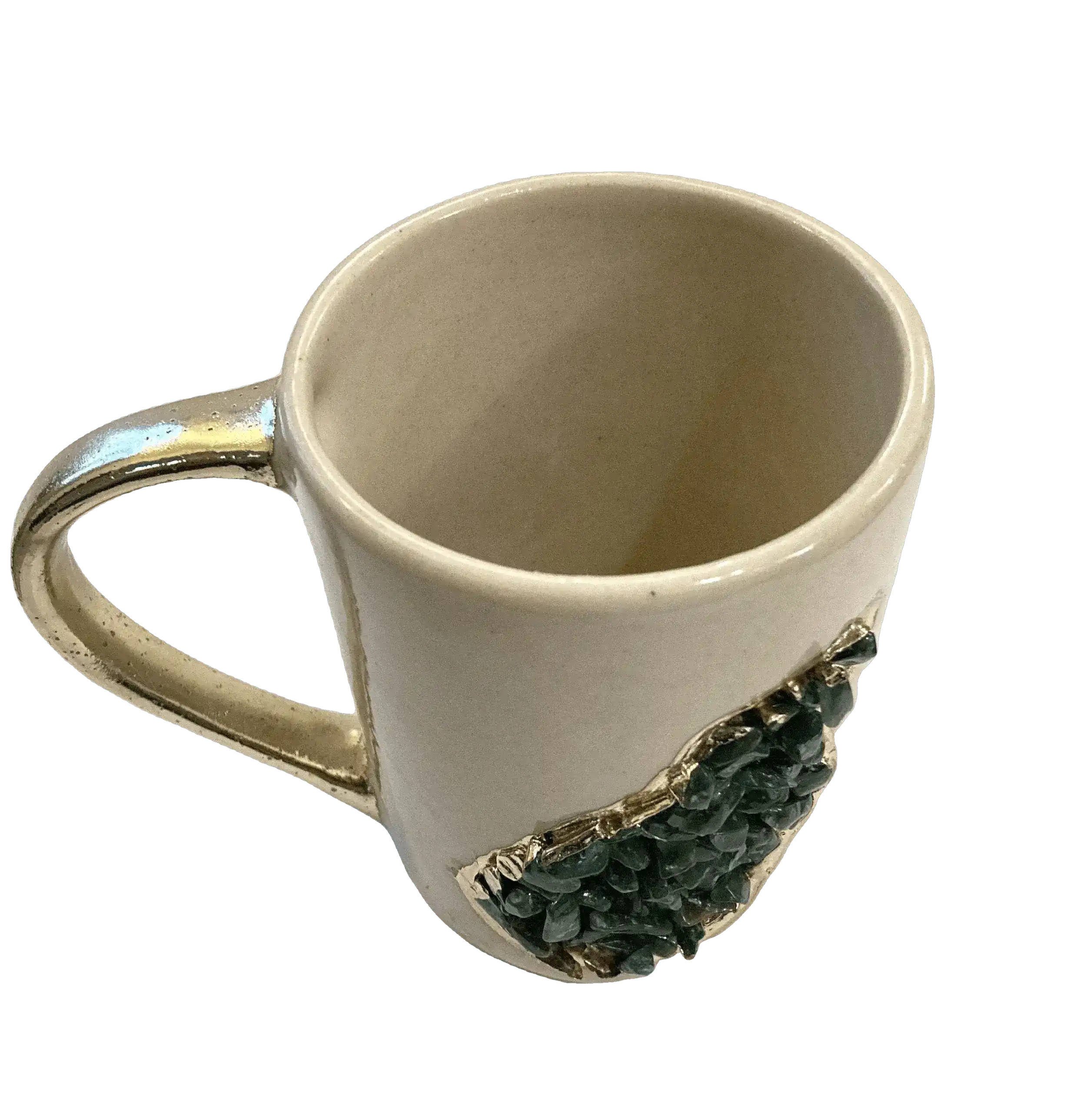 Green Agate Crystal Coffee Mug with Gold Handle - Set of 2 - Image 2