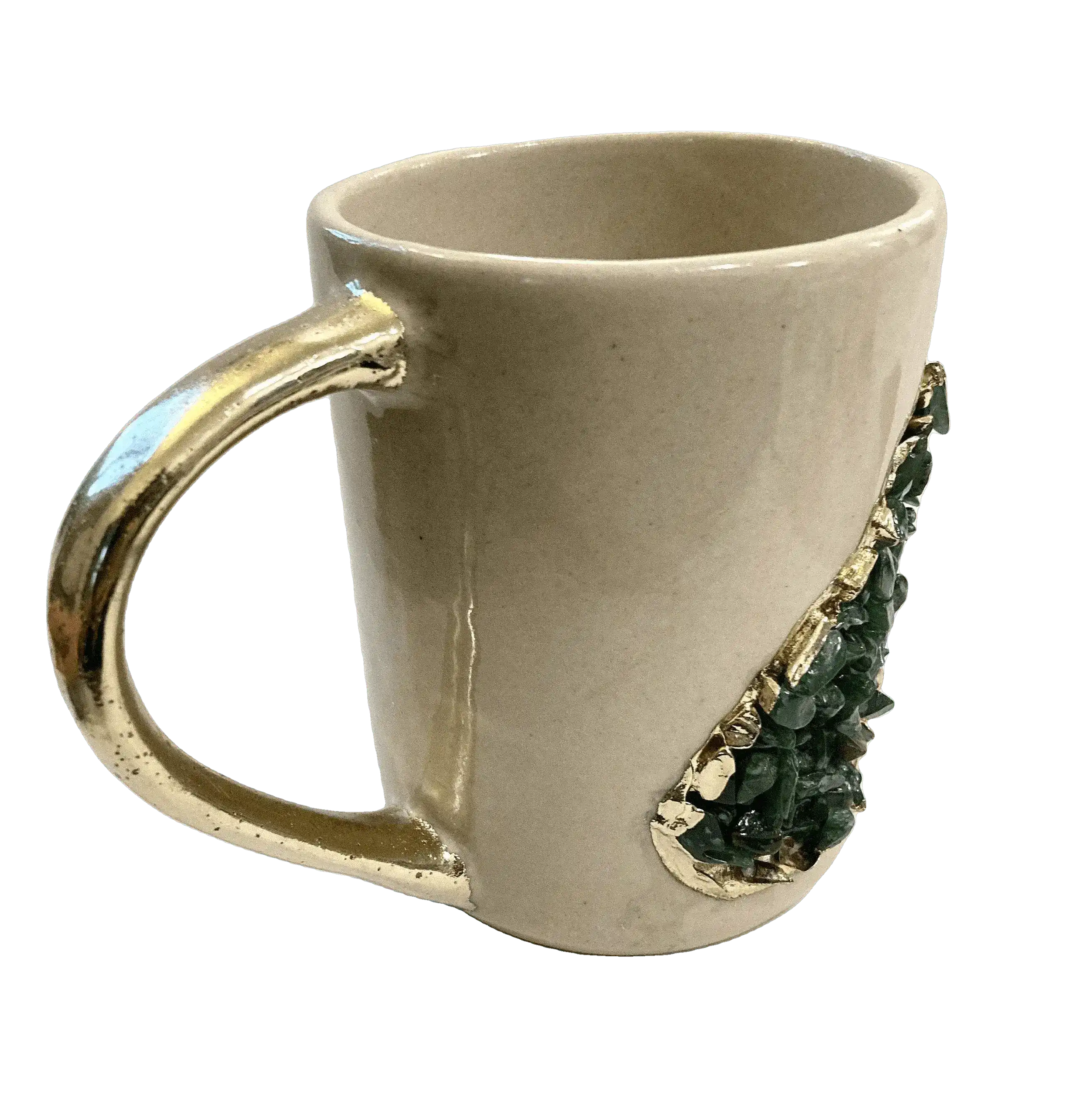 Green Agate Crystal Coffee Mug with Gold Handle - Set of 2 - Image 3