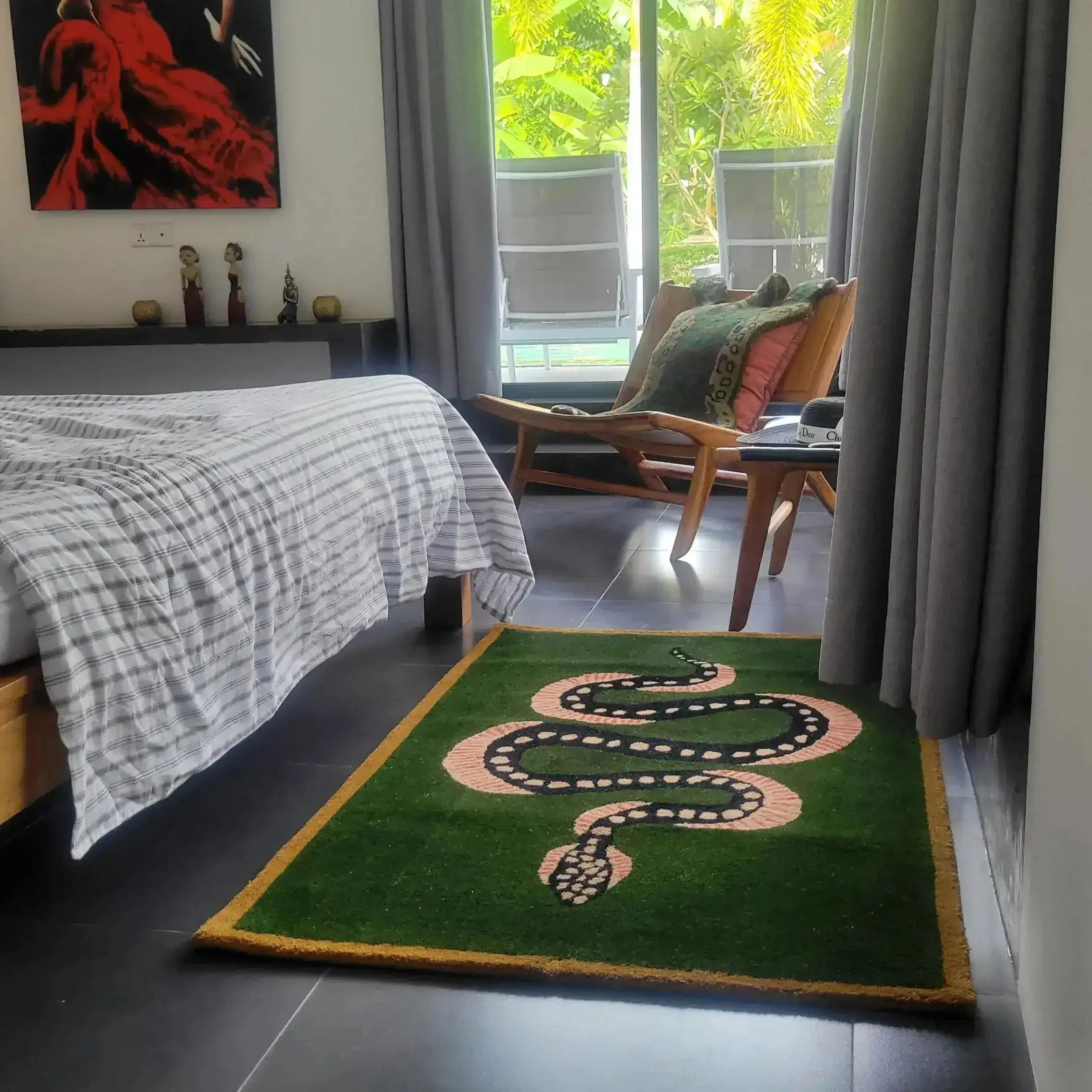 Green and Black Snake Hand Tufted Wool Area Rug - Image 10