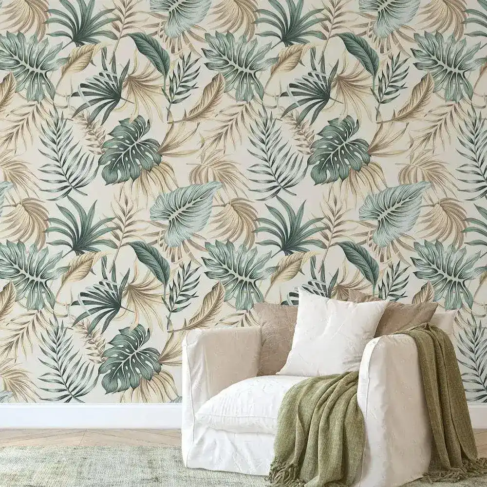 Green and Brown Palm Leaves Wallpaper - Image 3