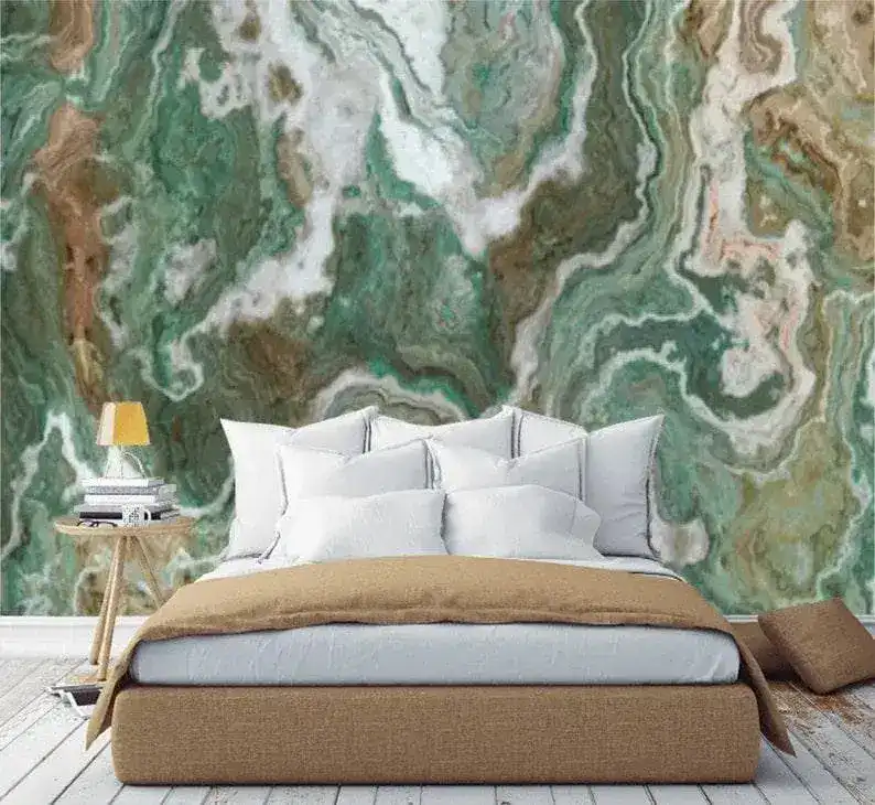 Green and White Marble Stone Abstract Art Wall Mural - Image 3