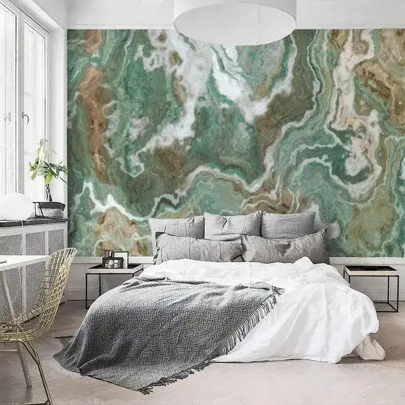 Green and White Marble Stone Abstract Art Wall Mural - Image 4