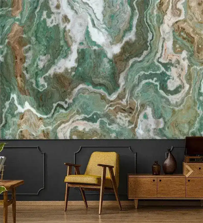 Green and White Marble Stone Abstract Art Wall Mural - Image 5