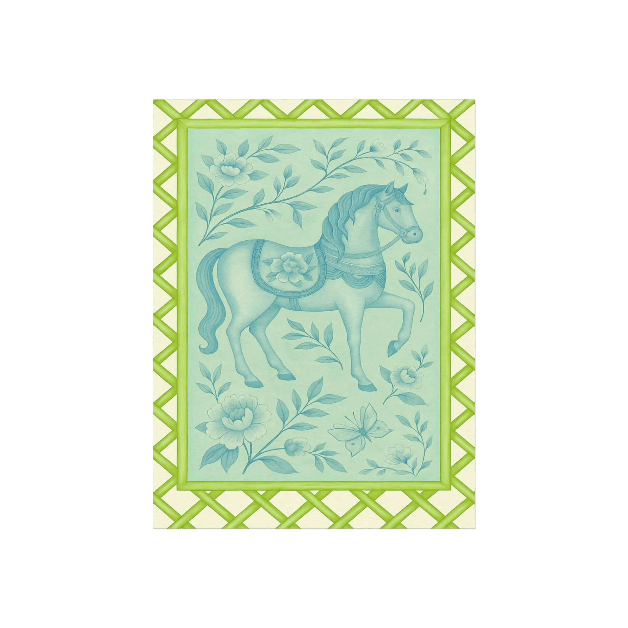 Green Bamboo Frame Chinoiserie Horse Fine Art Poster - Image 13