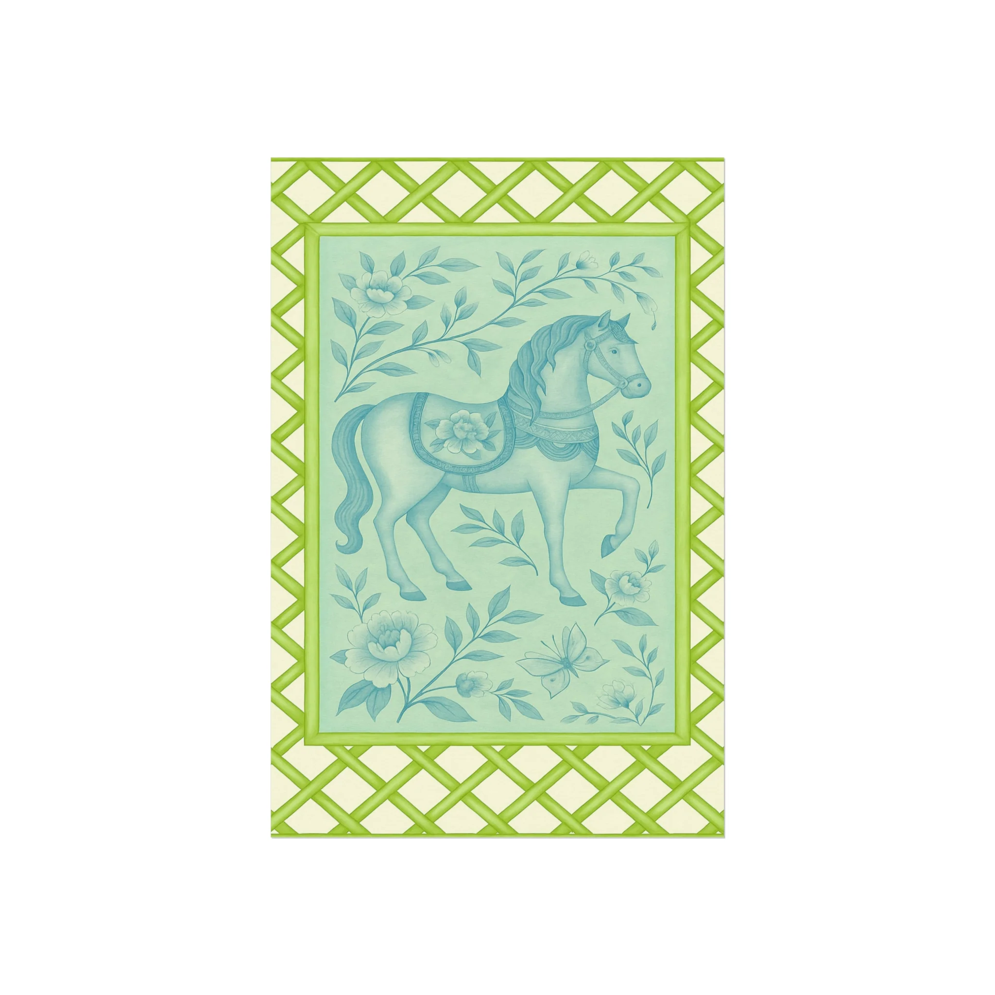 Green Bamboo Frame Chinoiserie Horse Fine Art Poster - Image 16