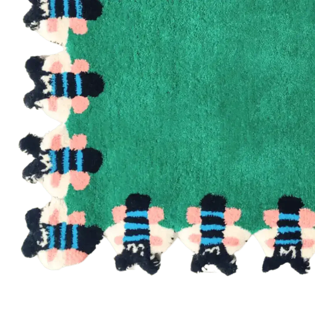 Green Bees Love Hand Tufted Wool Rug - Image 5