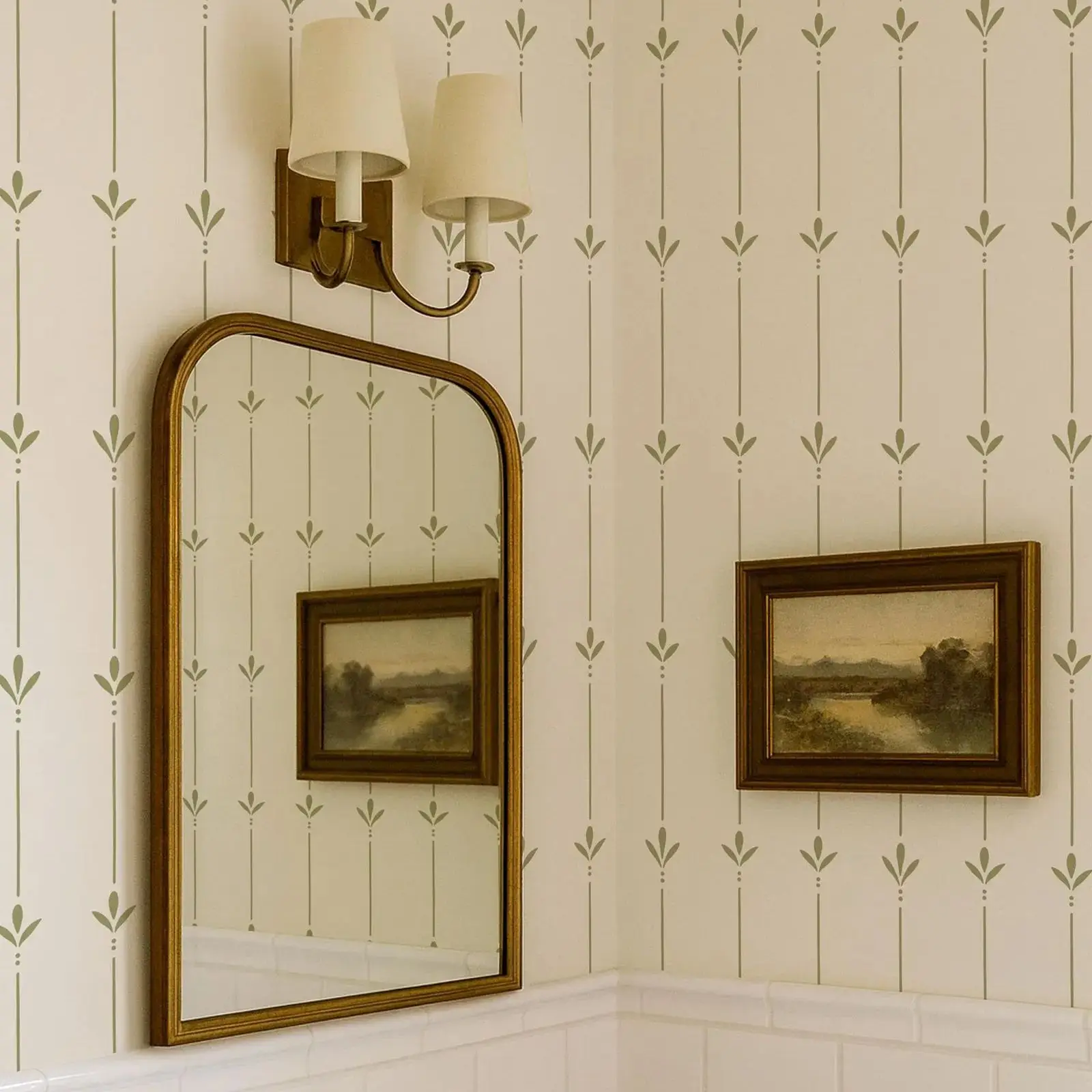 Green Botanical Stripe Wallpaper