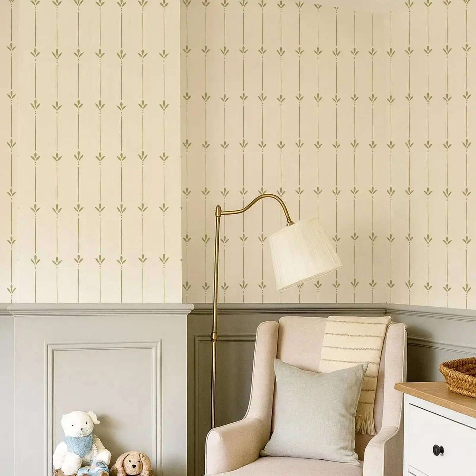 Green Botanical Stripe Wallpaper - Image 3