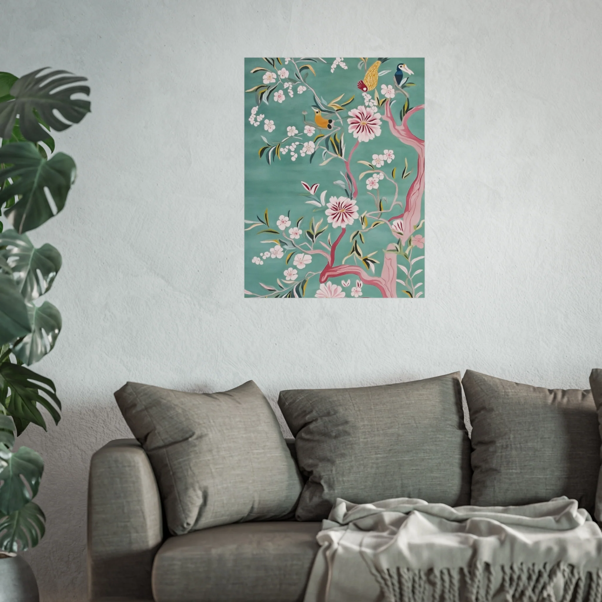 Green Chinoiserie Birds and Cherry Blossom Fine Art Poster - Image 41