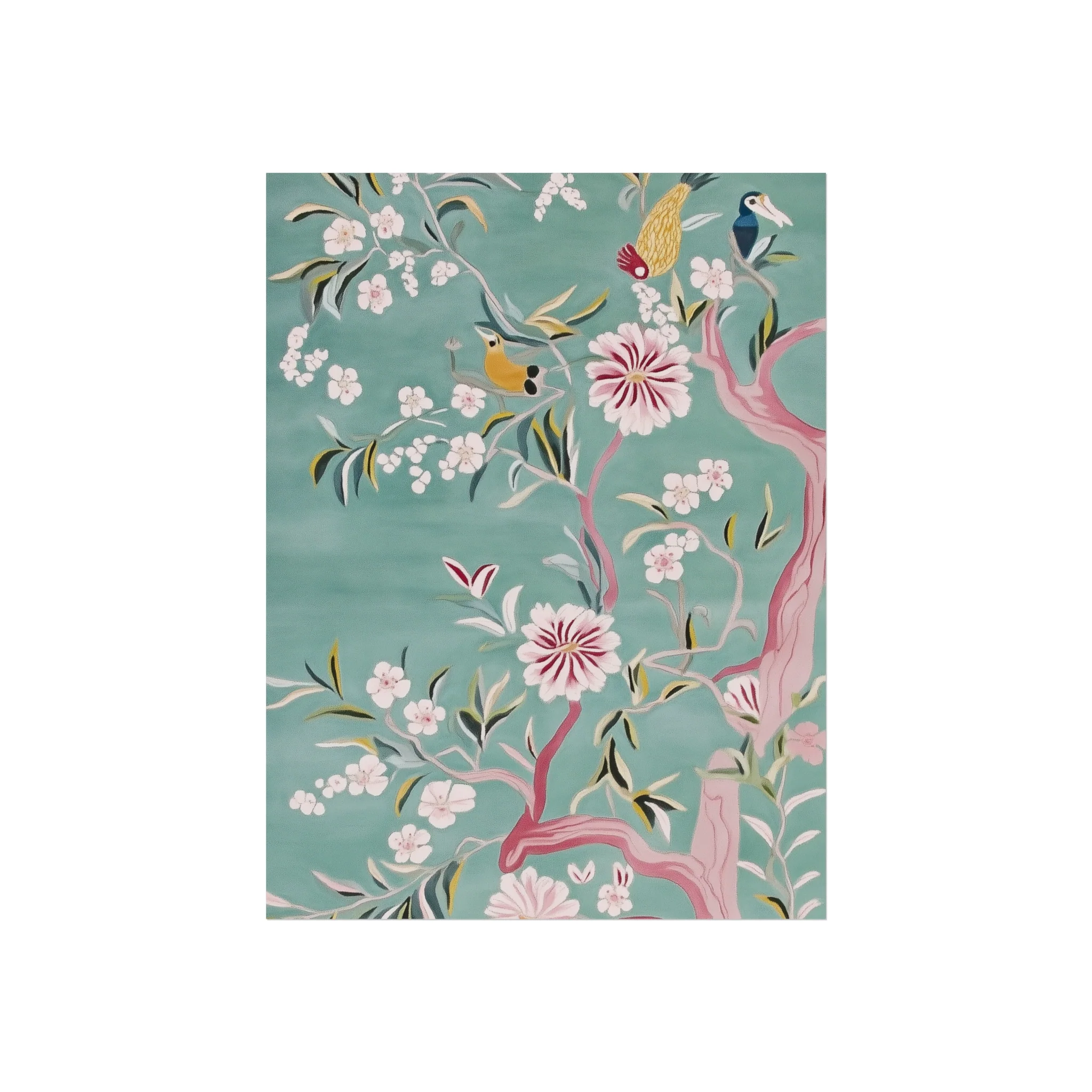 Green Chinoiserie Birds and Cherry Blossom Fine Art Poster - Image 6