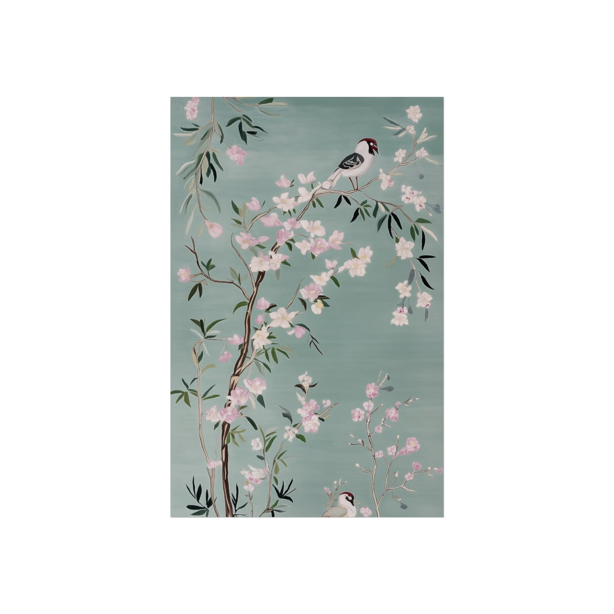 Green Chinoiserie Birds and Pink Cherry Blossom Fine Art Poster - Image 15