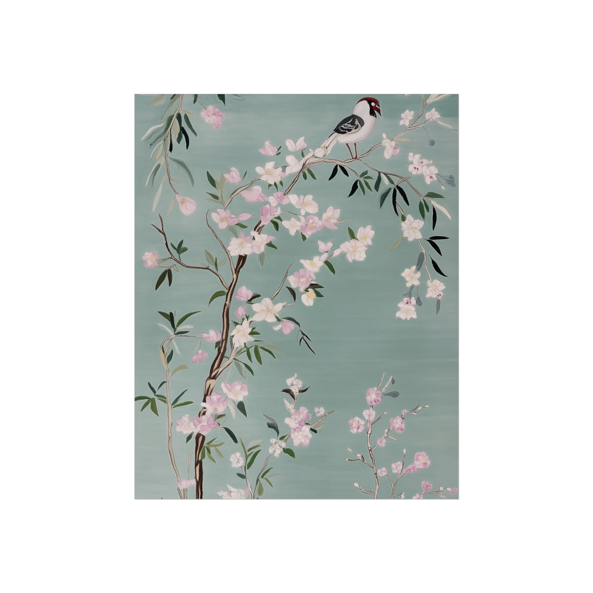 Green Chinoiserie Birds and Pink Cherry Blossom Fine Art Poster - Image 8