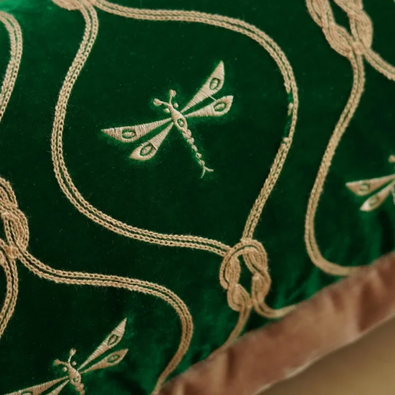 Green Dragonfly Embroidered Throw Pillow Cover - Image 2