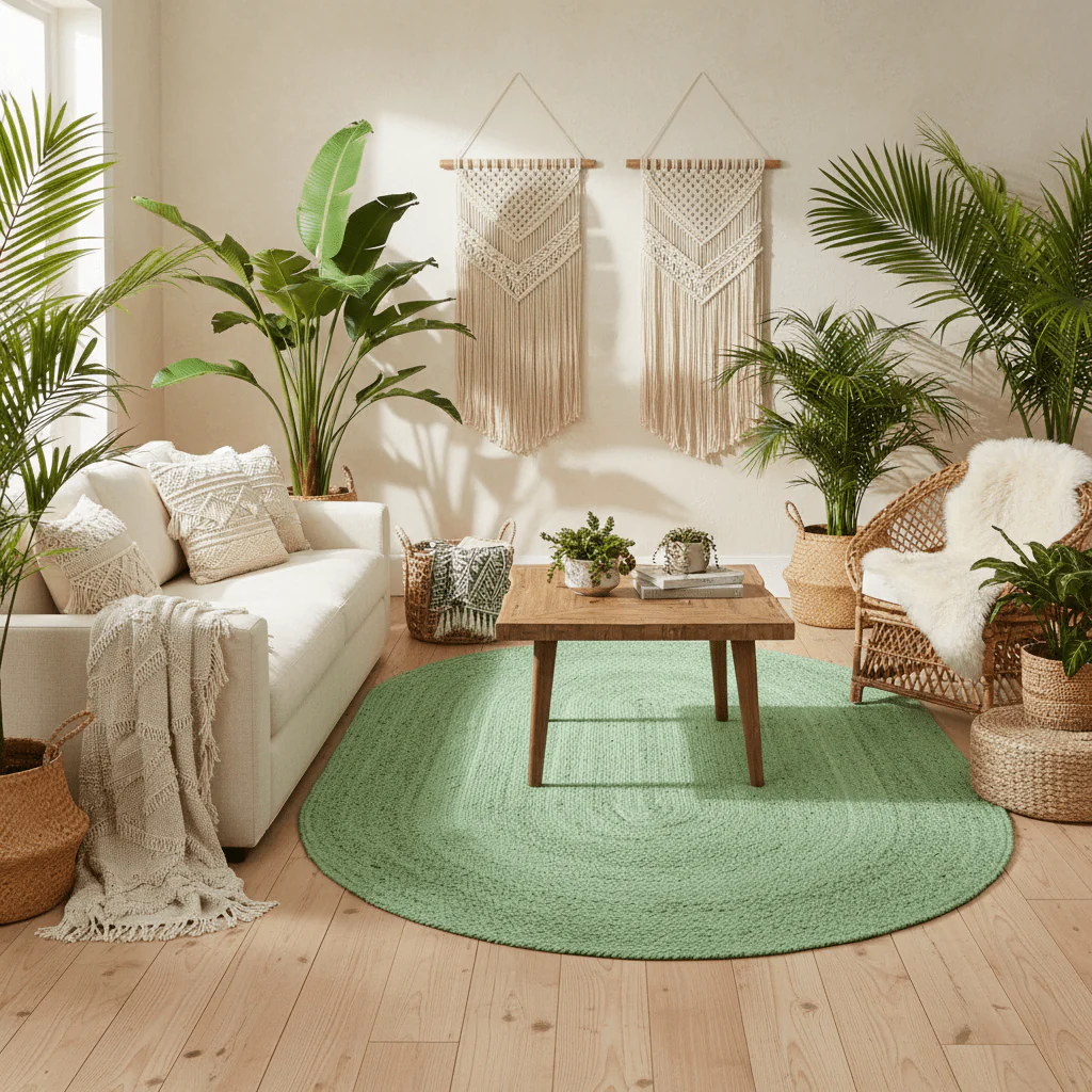 Green Elongated Oval Jute Rug - Image 2