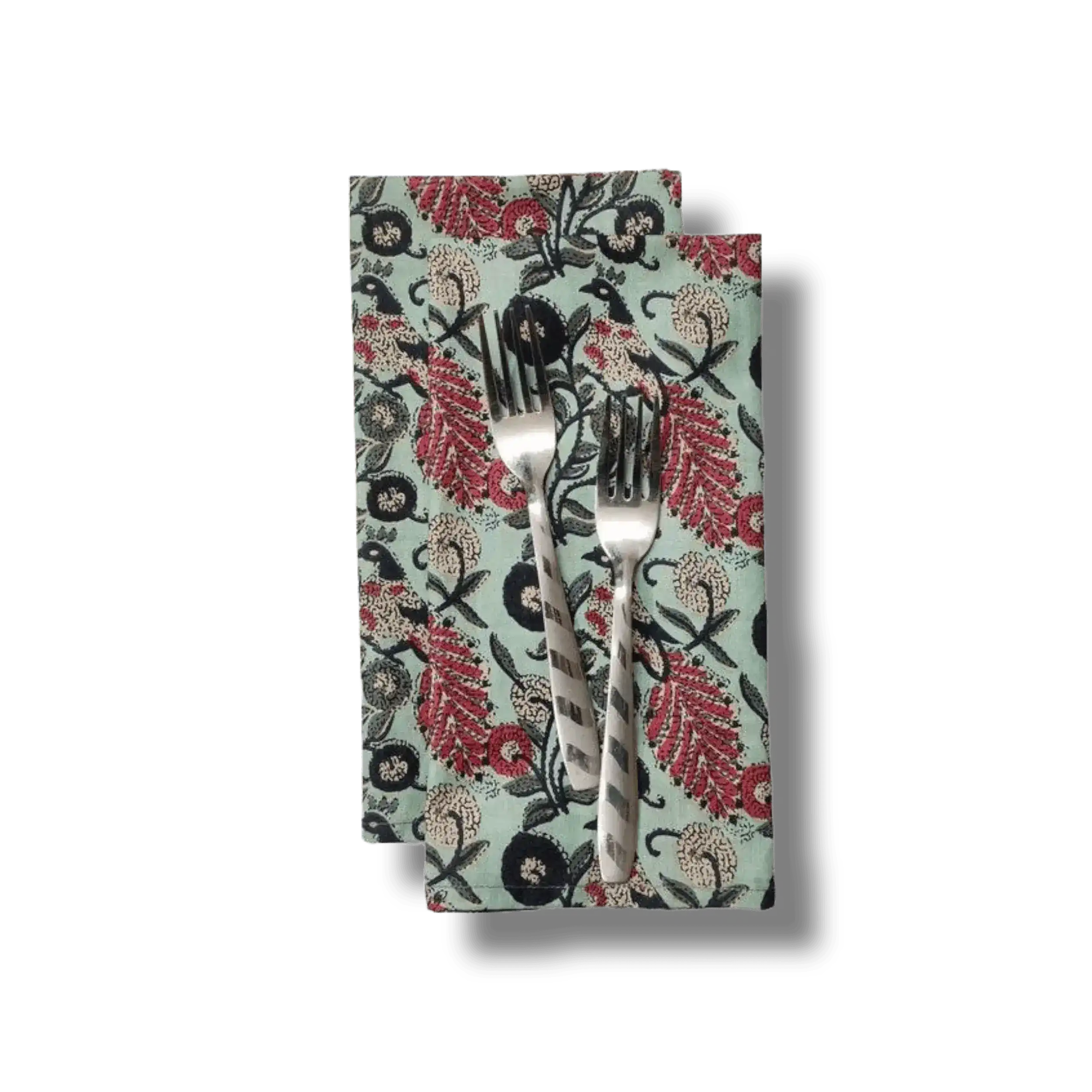 Green Floral Motif Block Printed Cotton Napkins - Image 4
