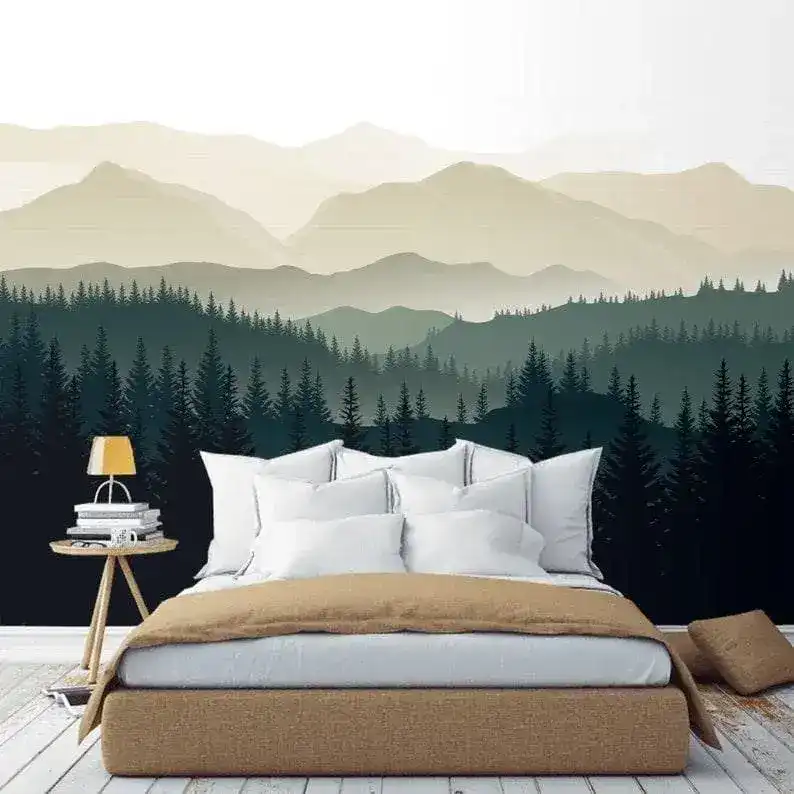 Green Foggy Pine Forest Nature Wall Mural - Image 4