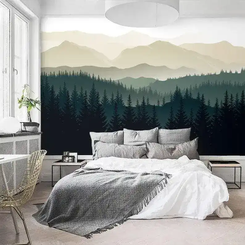 Green Foggy Pine Forest Nature Wall Mural - Image 6