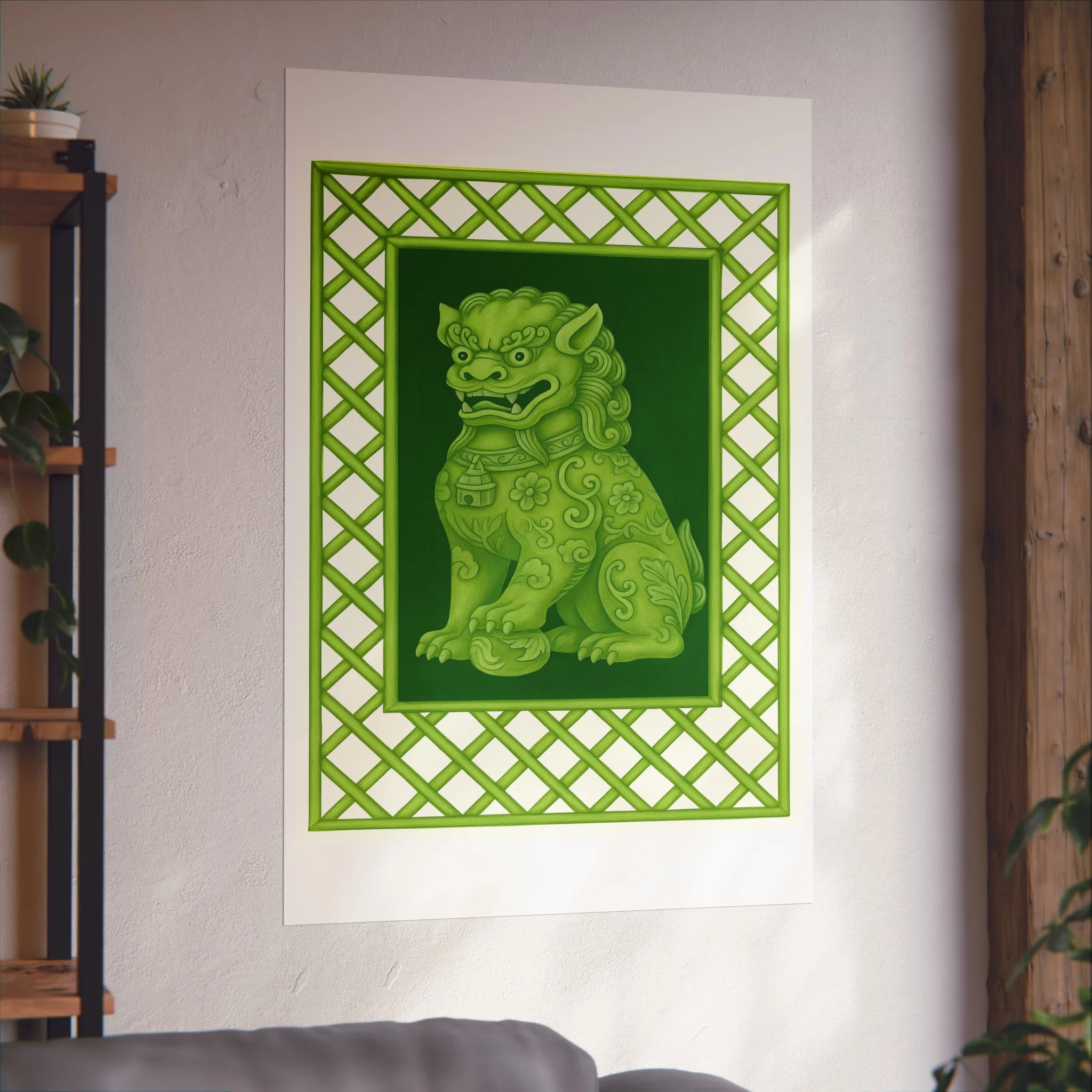 Green Foo Dog Portrait Fine Art Poster - Image 48