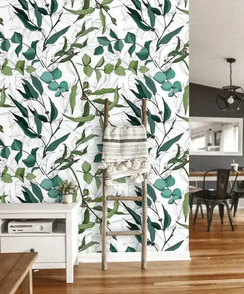 Green Leaves Botanical Watercolor Wallpaper - Image 6