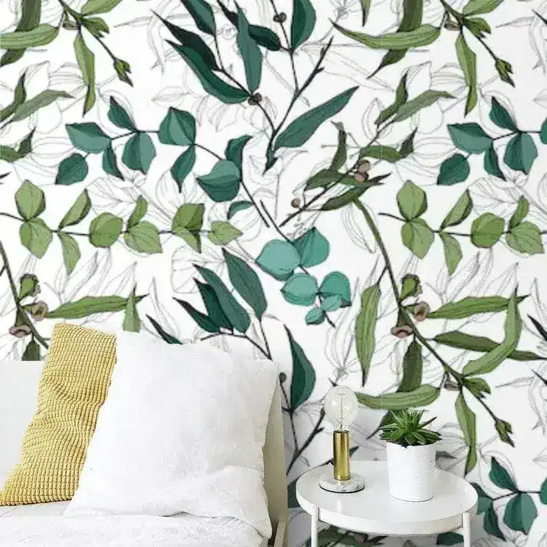 Green Leaves Botanical Watercolor Wallpaper - Image 8