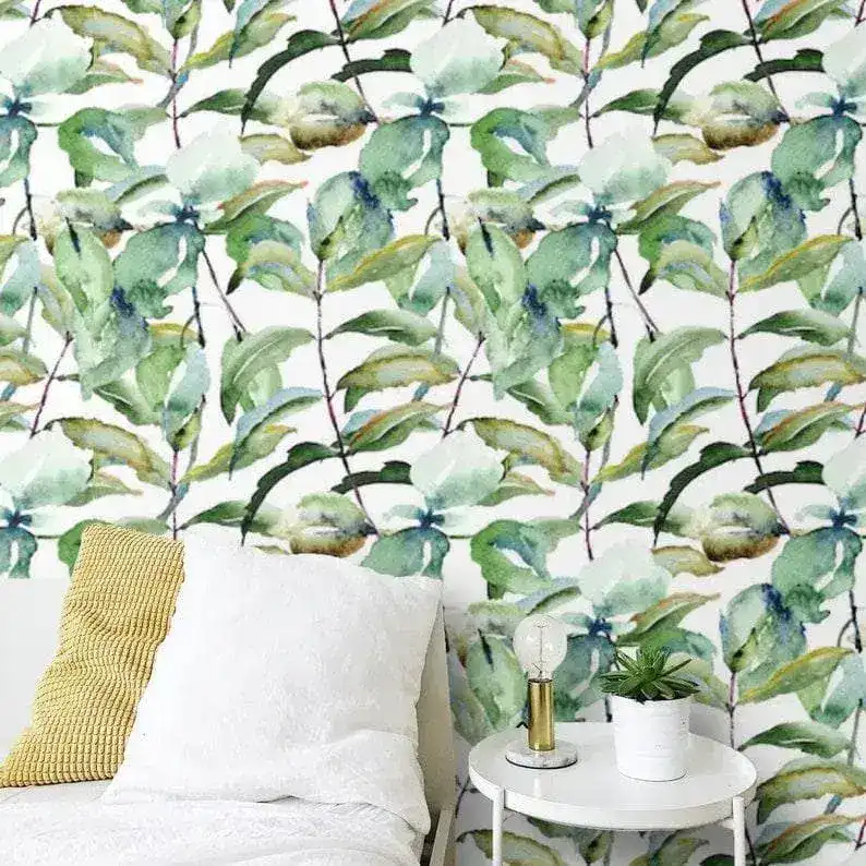 Green Leaves Watercolor Botanical Wallpaper - Image 3