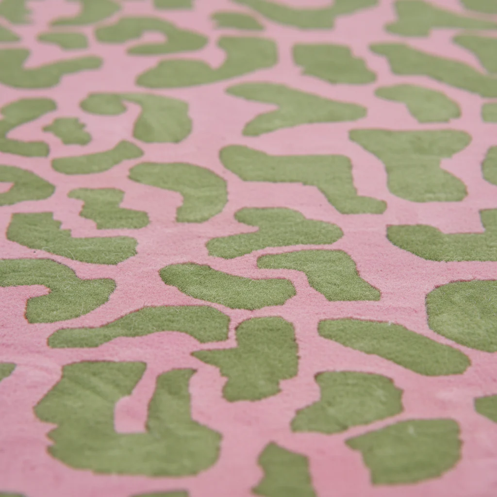 Green Leopard Print Hand Tufted Wool Rug - Image 5