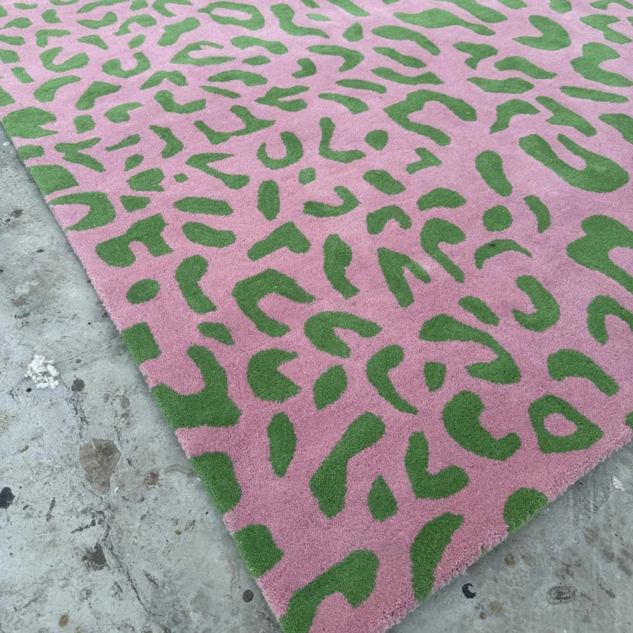 Green Leopard Print Hand Tufted Wool Rug - Image 6