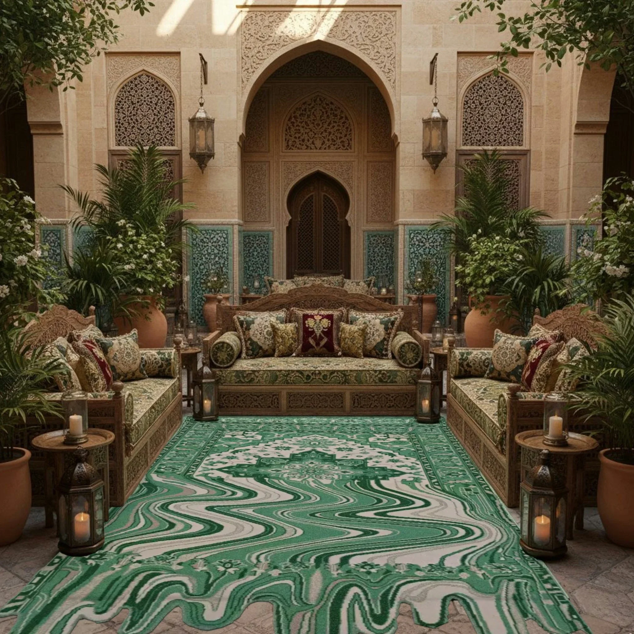 Green Melting Traditional Persian Hand Tufted Wool Rug - Image 3