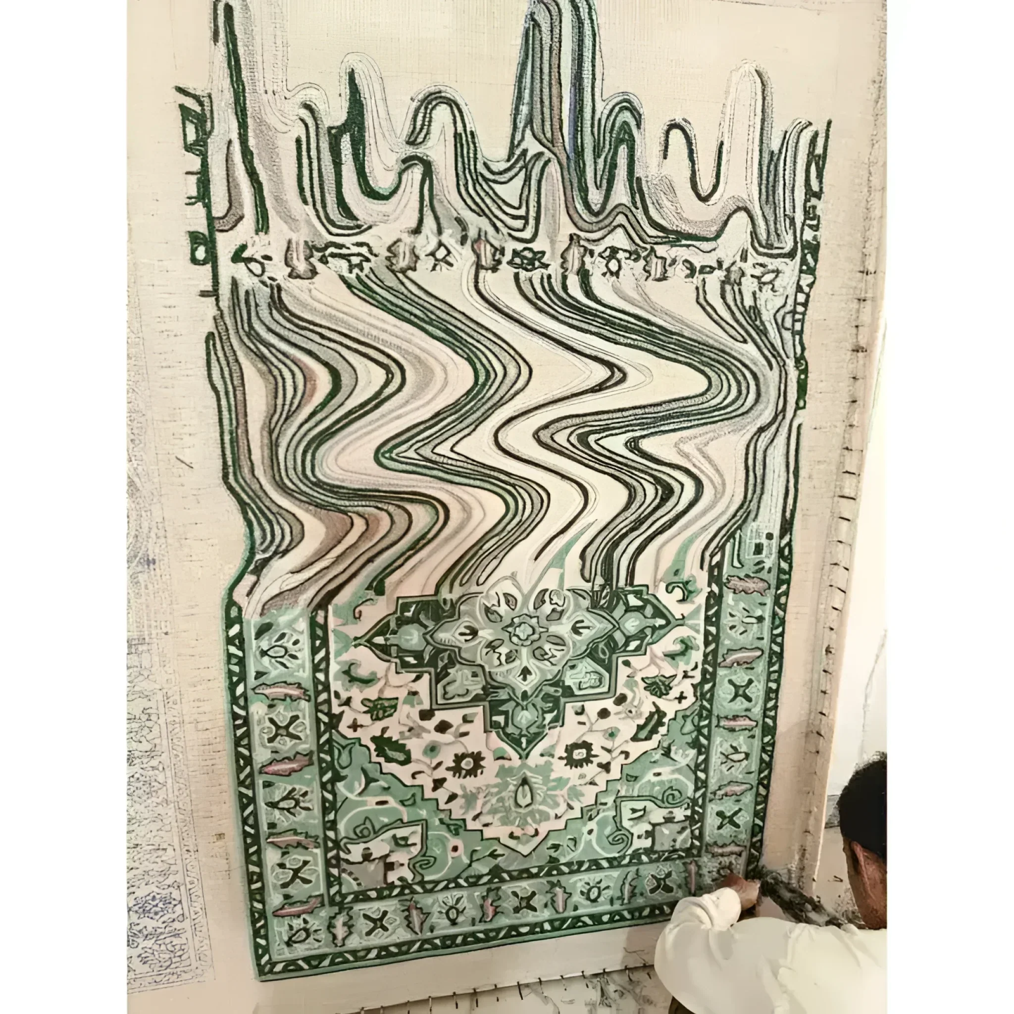 Green Melting Traditional Persian Hand Tufted Wool Rug - Image 4