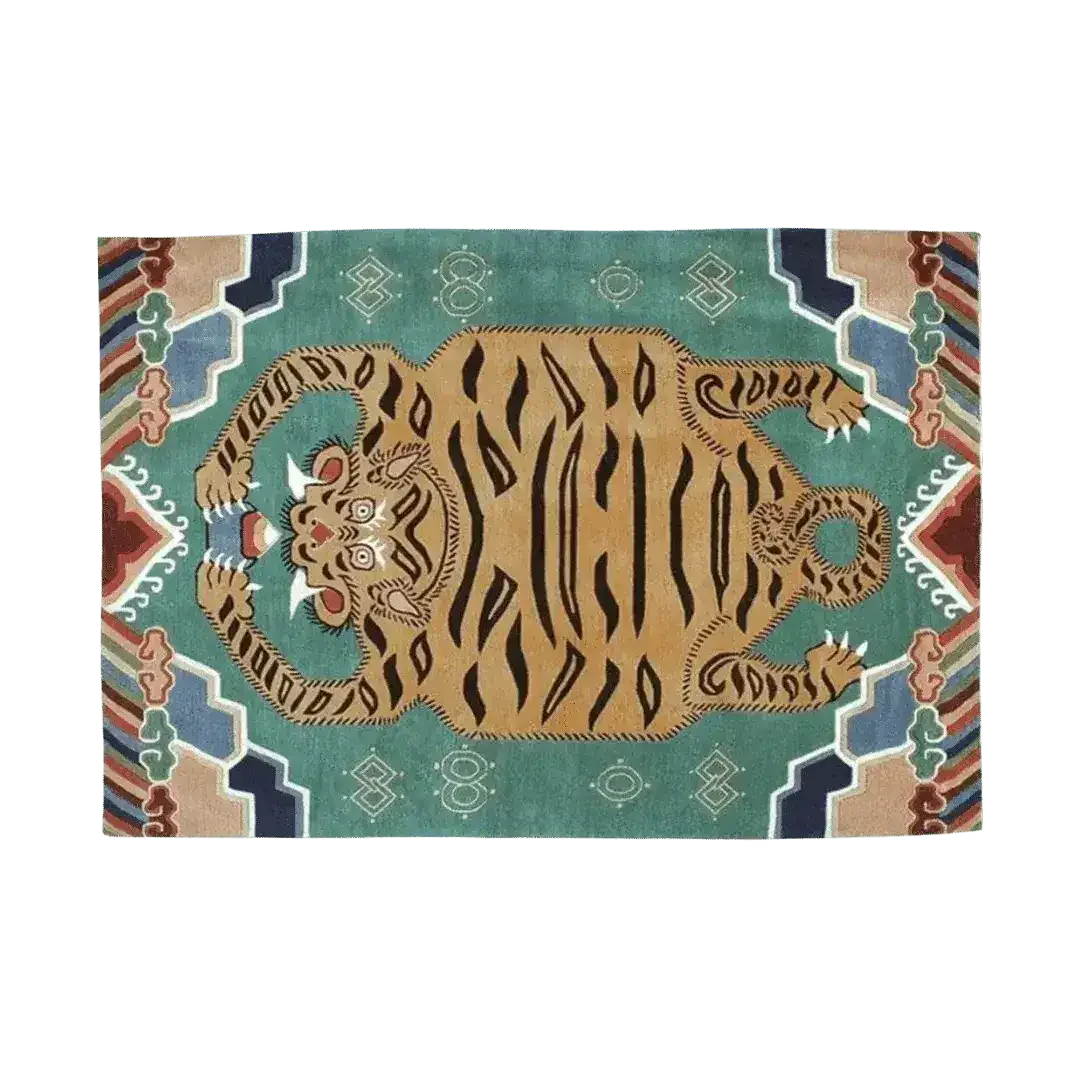 Green Oriental Tiger Hand Tufted Wool Rug - Image 5