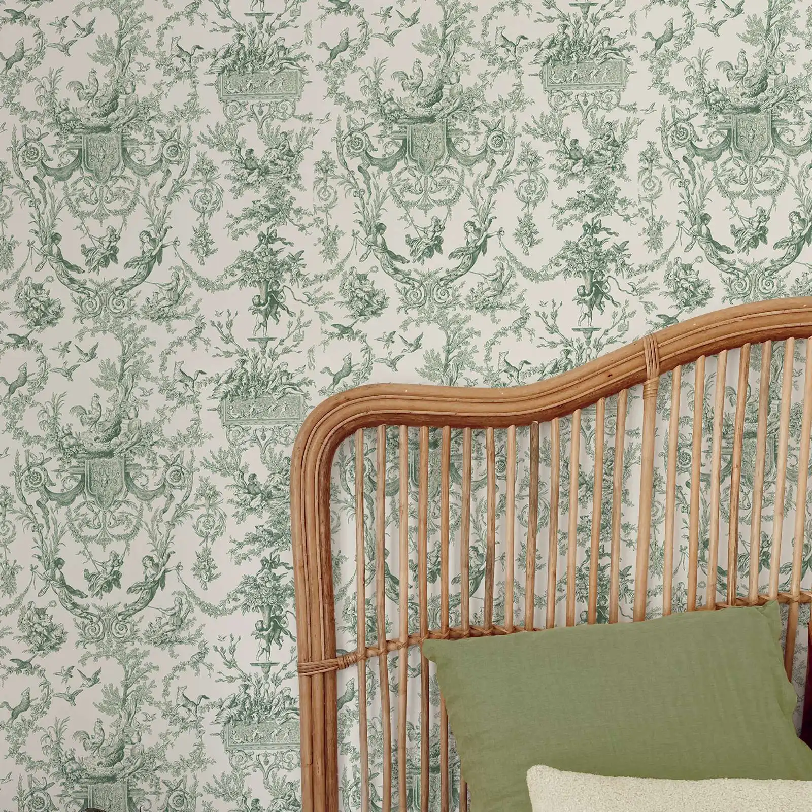 Green Toile Floral Wallpaper - Image 2