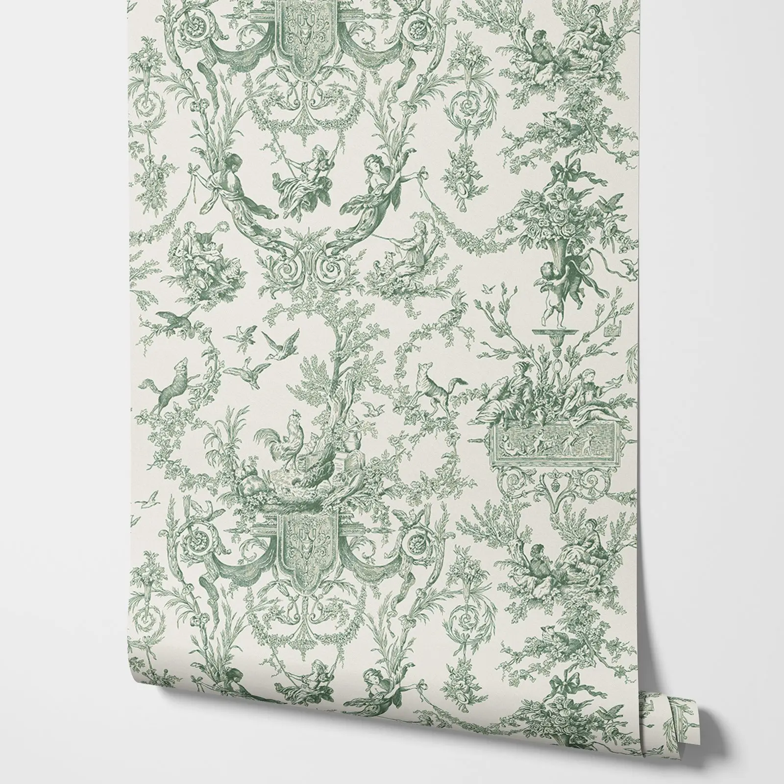 Green Toile Floral Wallpaper - Image 4