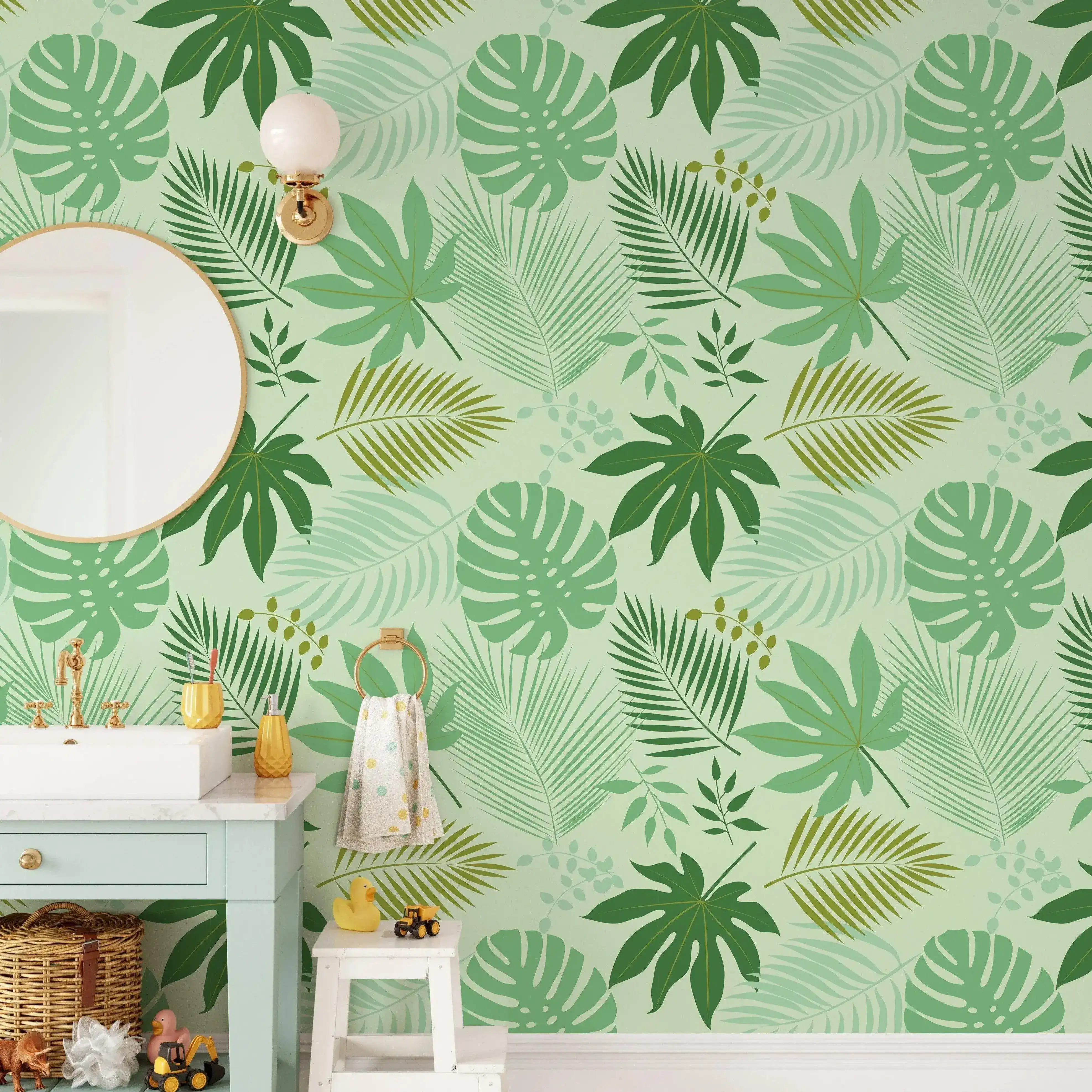 Green Tropical Palm Leaves Wallpaper - Image 2